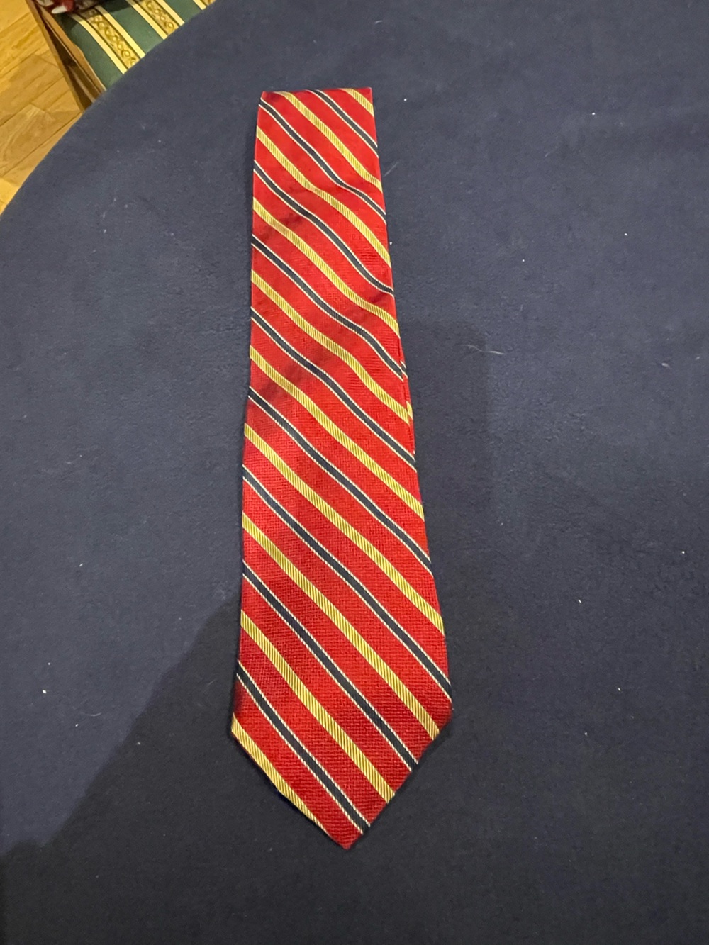 Brooks Red Tie with Gold and Navy Diagonal Stripes - Picture 3 of 4